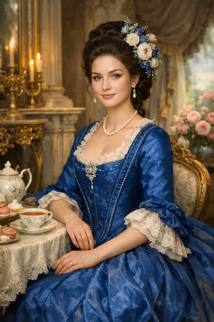 Frau in blauem Kleid
